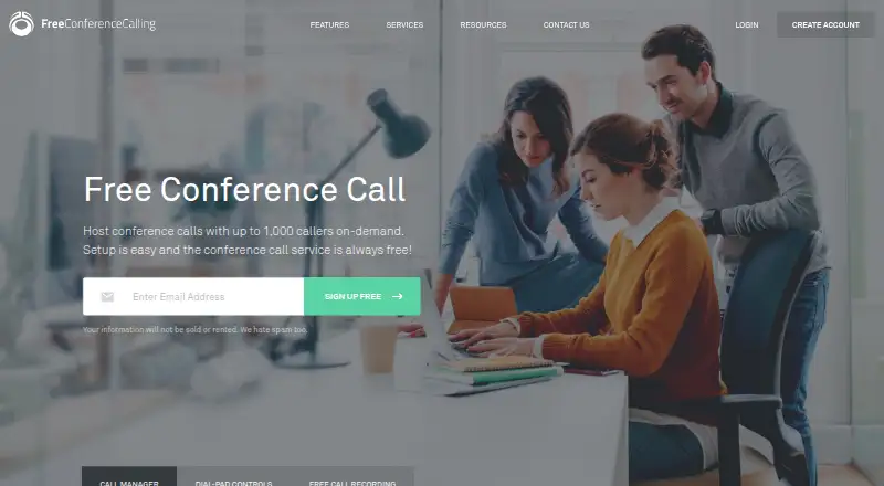 FreeConferenceCalling.com's website