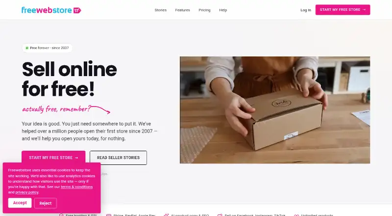 The Freewebstore homepage