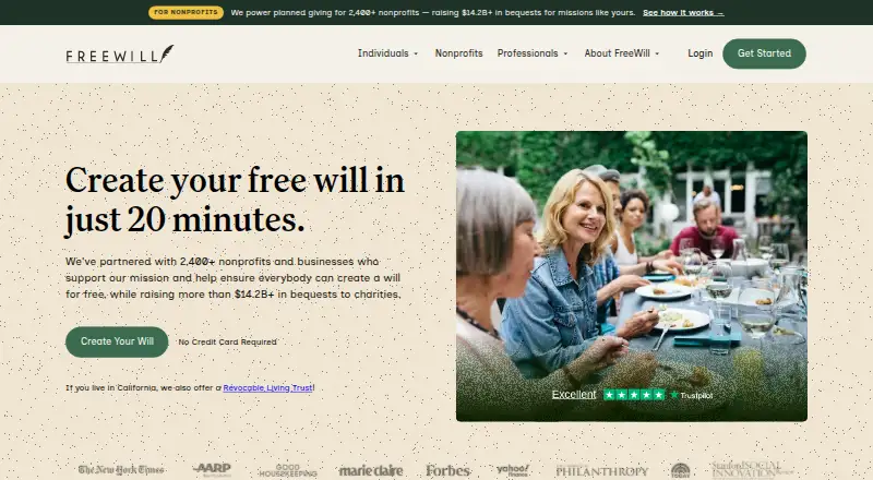 FreeWill's website