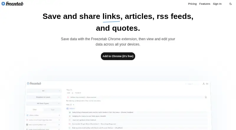 The Freezetab homepage