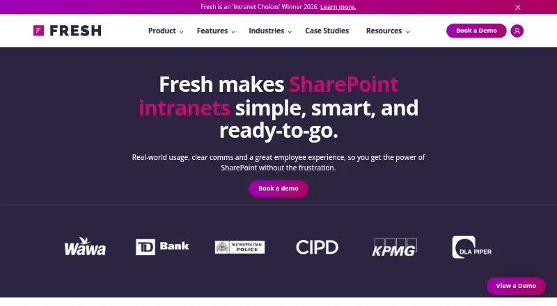 The Fresh Intranet homepage