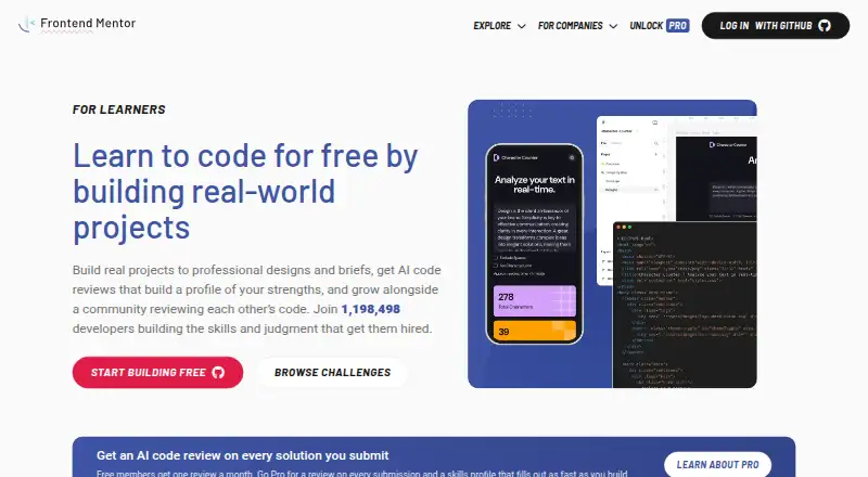 The Frontend Mentor homepage