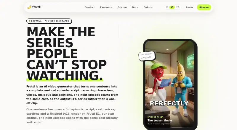 The Frutti AI homepage