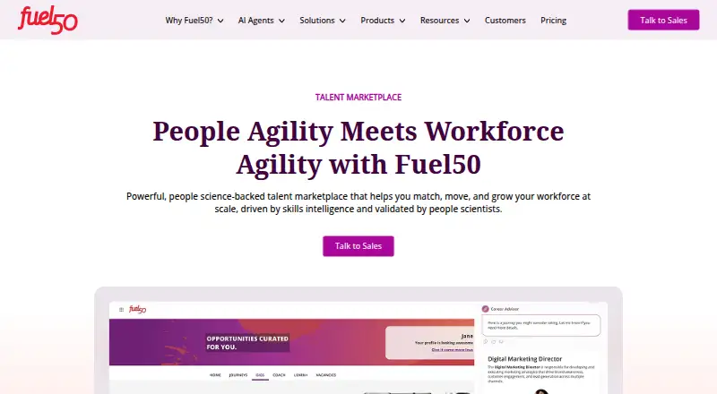 Fuel50 Talent Marketplace's website