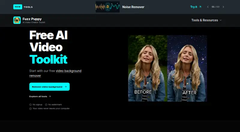 FuzzPuppy Video Background Remover's website