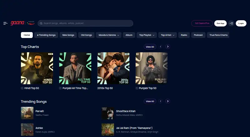 Gaana's website