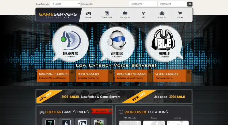 GameServers.com's website