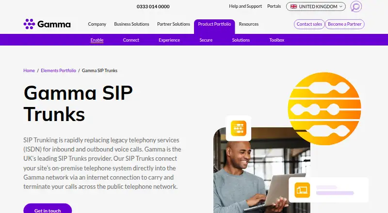 Gamma SIP Trunks's website