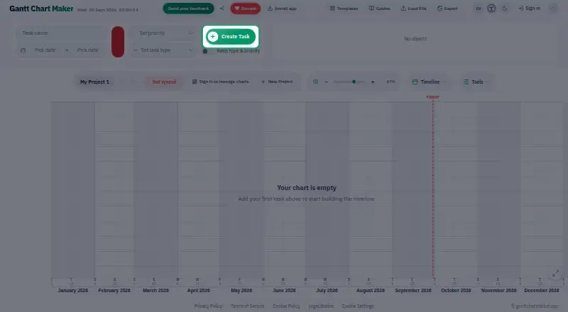 The Gantt Chart Maker homepage