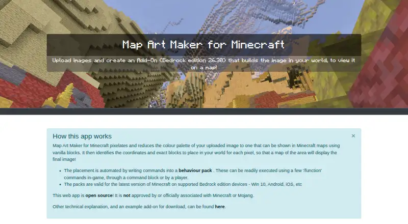 Map Art Maker for Minecraft's website