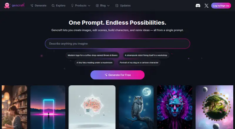 The Gencraft homepage