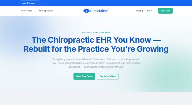 Genesis Chiropractic Software's website