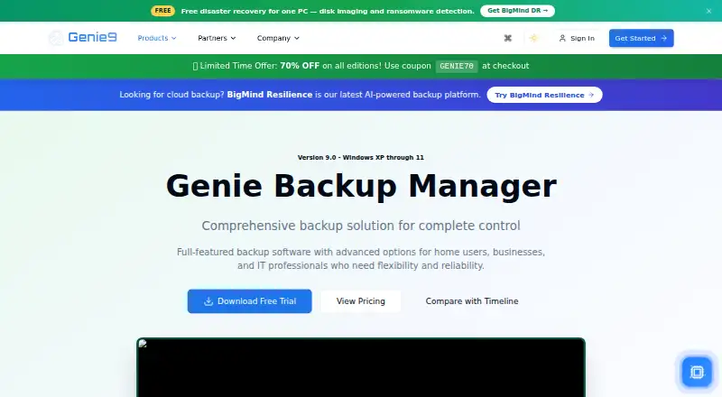 The Genie Backup Manager homepage