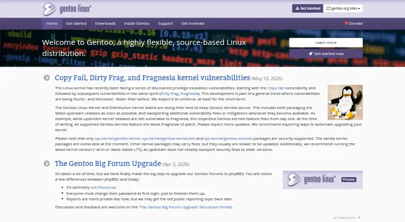 Gentoo Linux's website