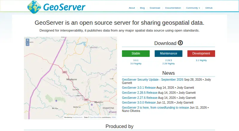 The GeoServer homepage