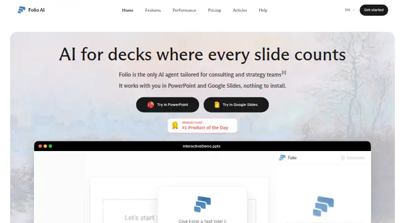 The Folio AI homepage