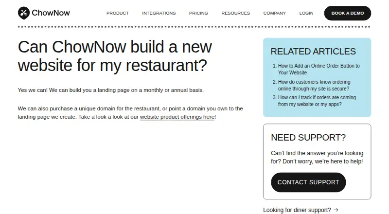 ChowNow Website Builder's website