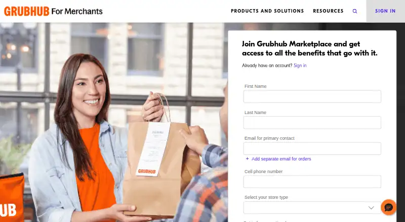 GrubHub for Restaurants's website