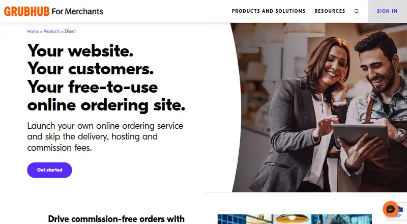 The Grubhub Direct homepage