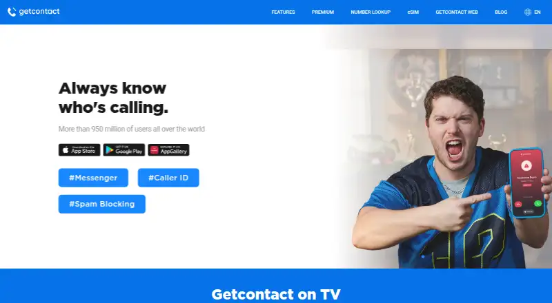 The Getcontact homepage