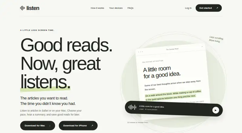 The Listen homepage