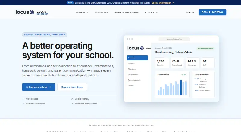 The Locus Admission Management homepage