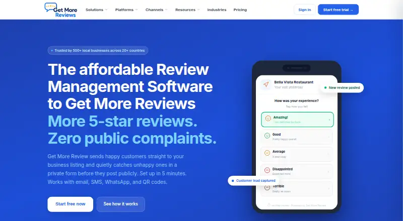 The Get More Review homepage