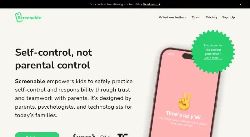 The Screenable homepage