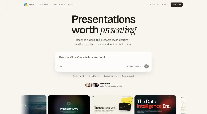 The Slide homepage