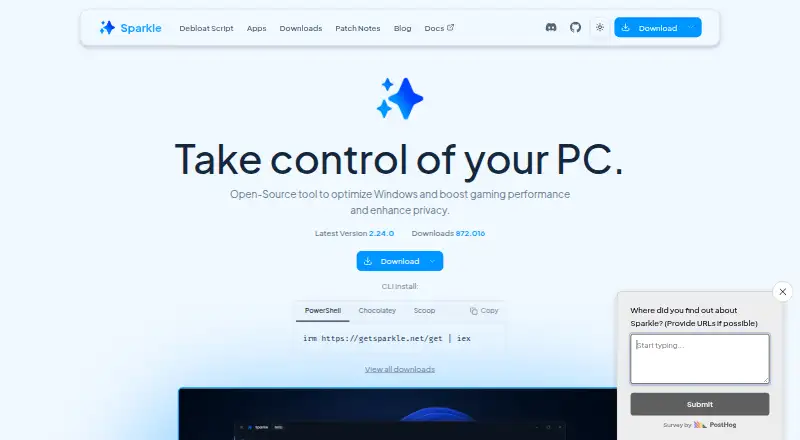 The Sparkle homepage