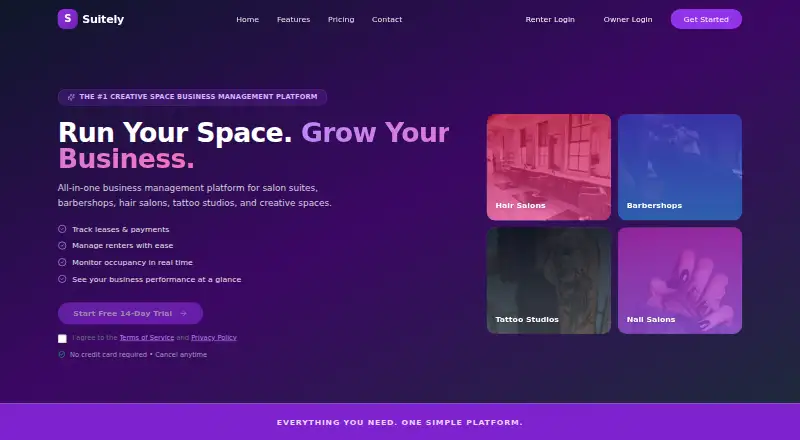 The Suitely homepage