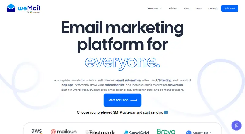 The weMail homepage