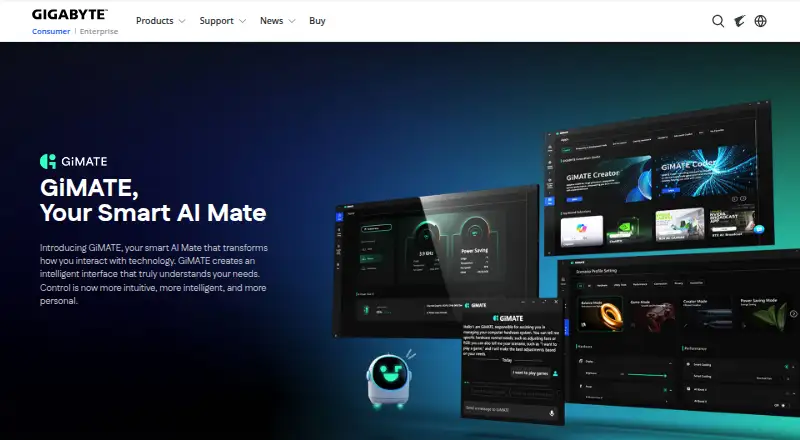 The GIGABYTE GiMATE homepage