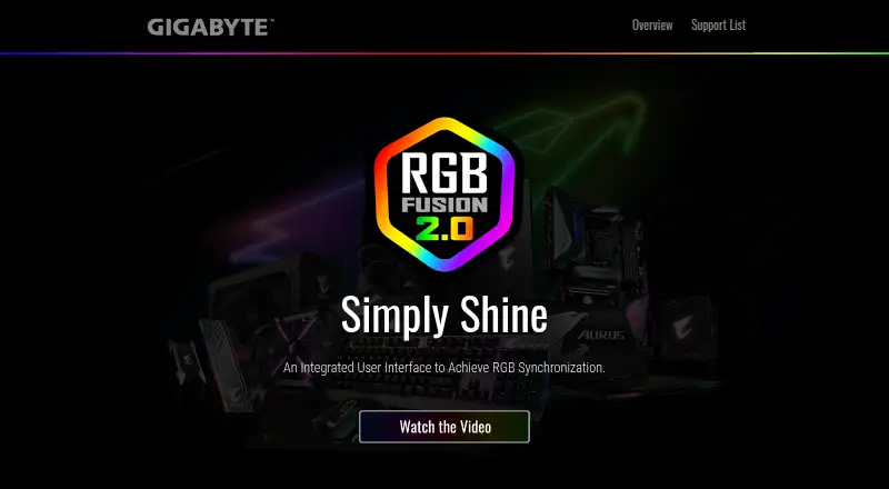The GIGABYTE RGB Fusion 2.0 homepage