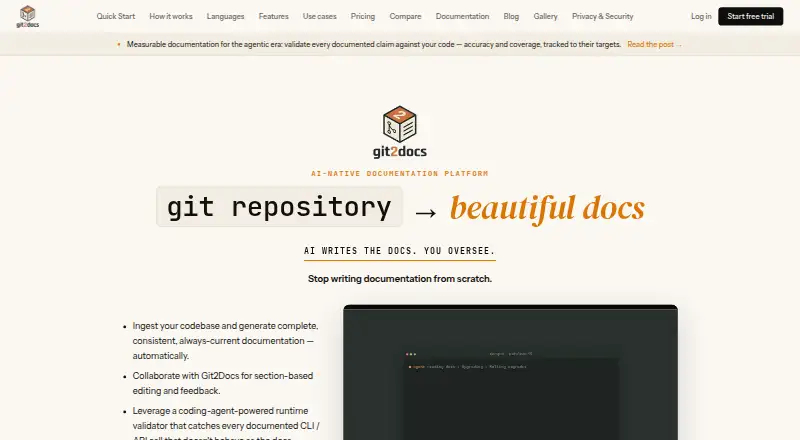 The Git2Docs homepage