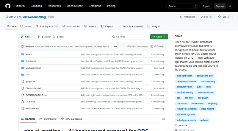OBS AI Matting's website