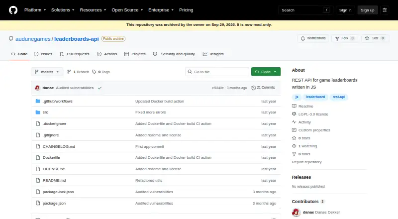 The Audune Leaderboards API homepage