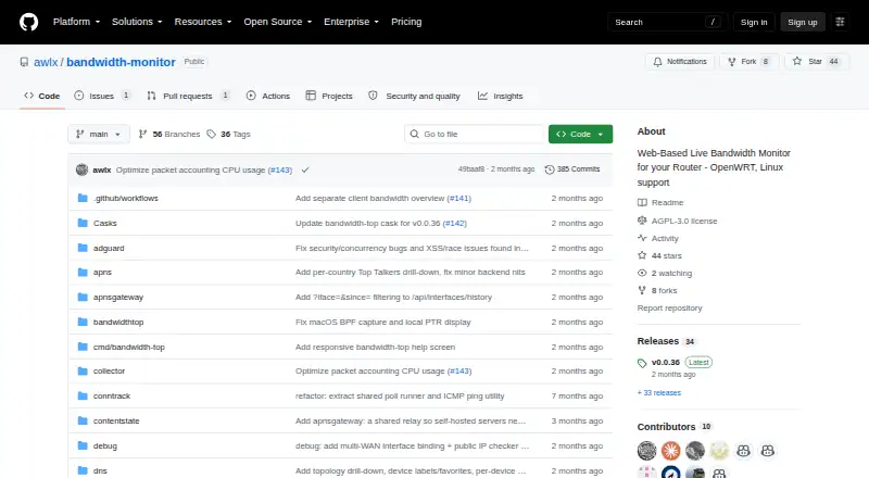 The Bandwidth Monitor homepage