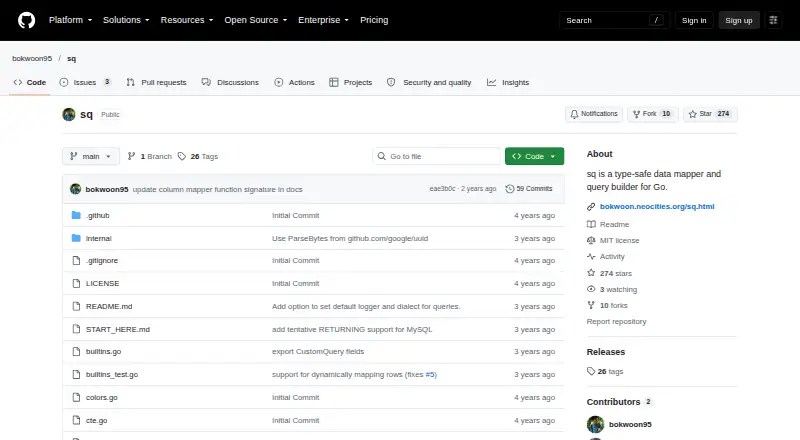 sq (Structured Query)'s website