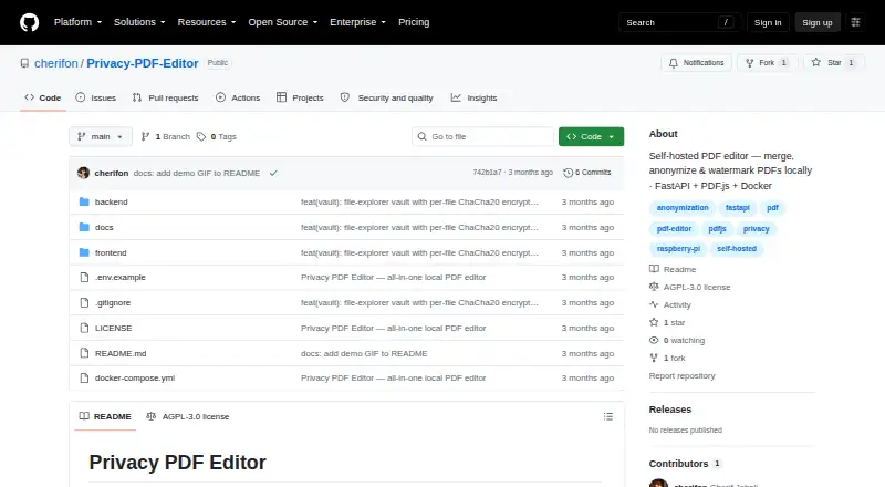The Privacy PDF Editor homepage