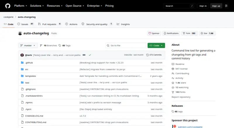 auto-changelog's website