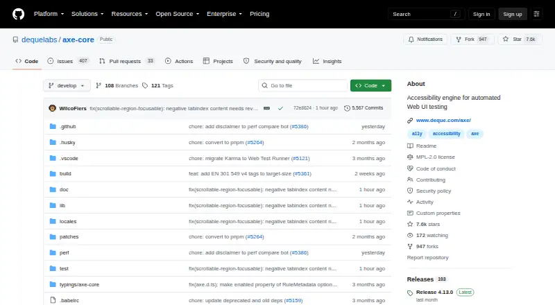 The axe-core homepage