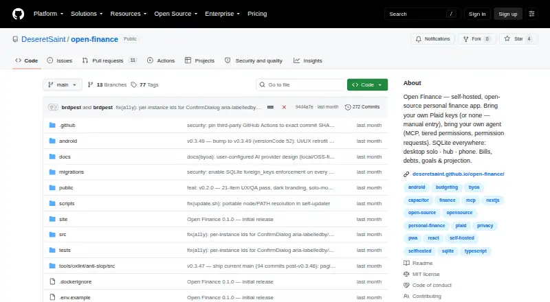 The Open Finance homepage
