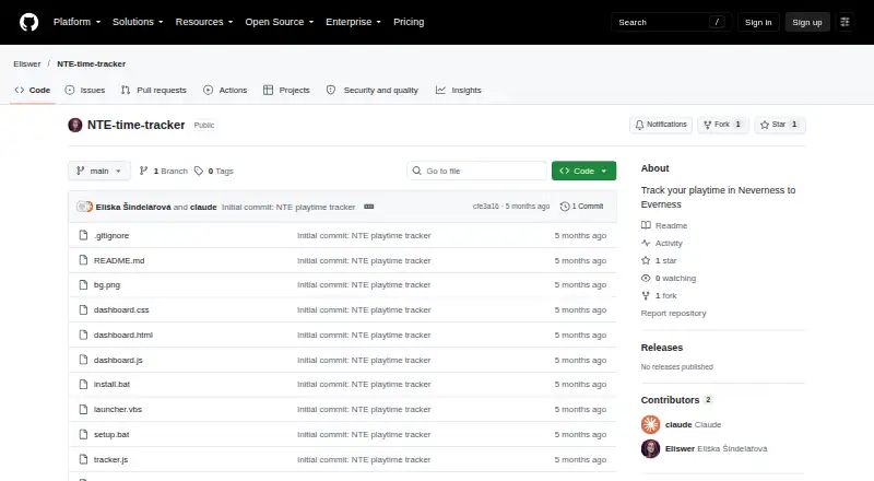 Neverness to Everness Playtime Tracker's website