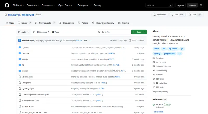 Golang FTP Server's website