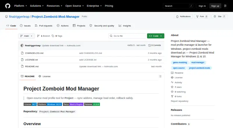 Project Zomboid Mod Manager's website