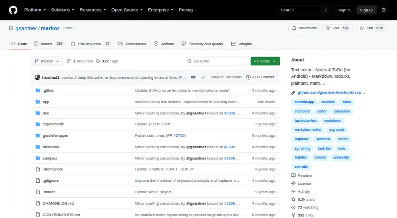 The Markor homepage
