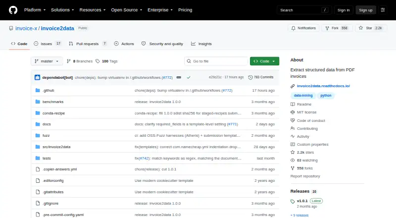 The invoice2data homepage