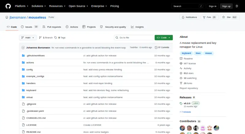 The Mouseless homepage