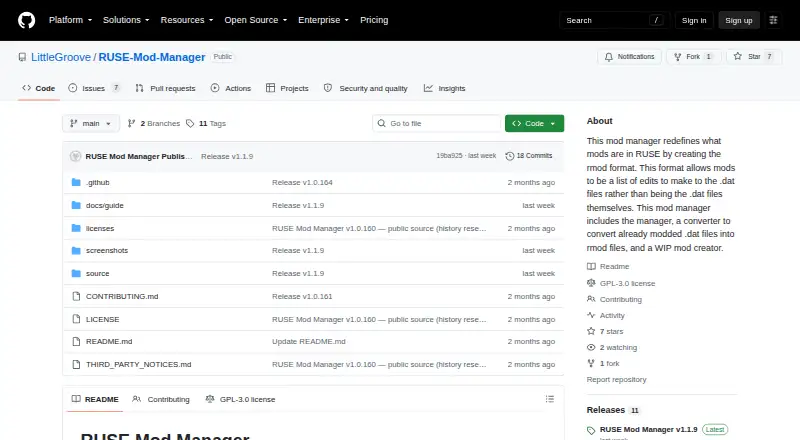 RUSE Mod Manager's website